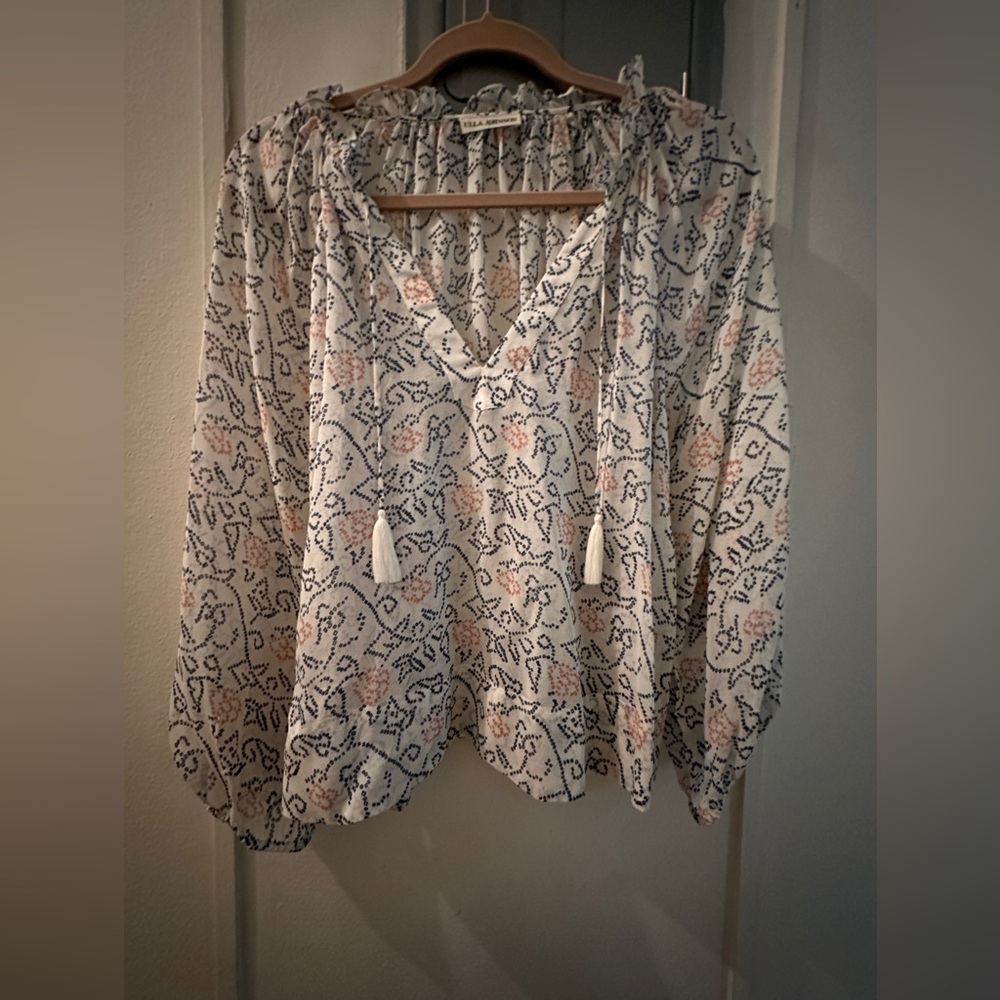 Ulla Johnson White Blouse with Navy and Blush Floral Print